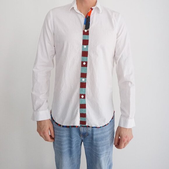 Paul Smith White Multicolor Accent 100% Organic Cotton Button Down Dress Shirt M - Picture 1 of 10